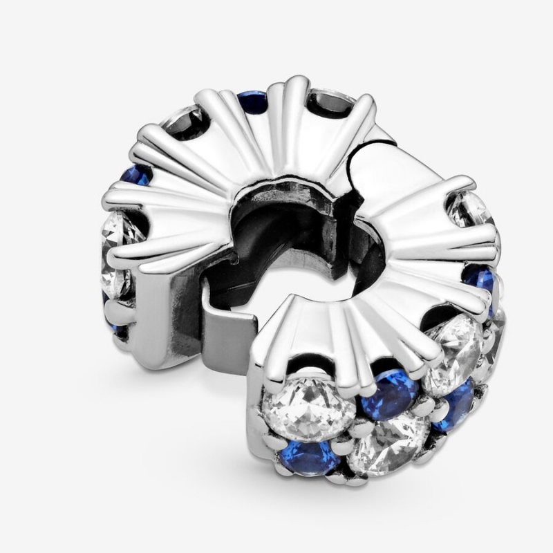 Pandora Clear & Blue Sparkling Clip Clips Sterling Silver | 5324-XFBRT