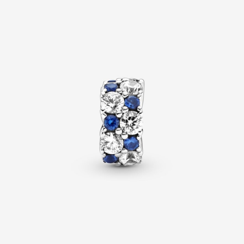 Pandora Clear & Blue Sparkling Clip Clips Sterling Silver | 5324-XFBRT