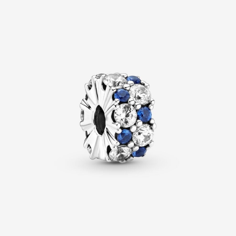 Pandora Clear & Blue Sparkling Clip Clips Sterling Silver | 5324-XFBRT