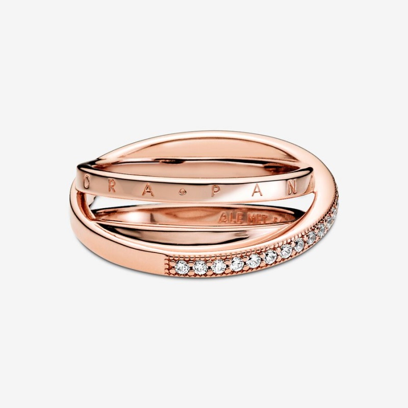 Pandora Crossover Pavé Triple Band Rings Rose Gold Plated | 3516-JDSOV