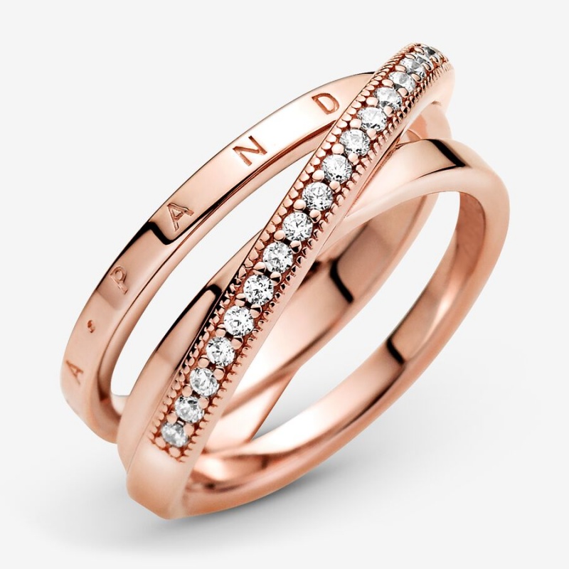 Pandora Crossover Pavé Triple Band Rings Rose Gold Plated | 3516-JDSOV