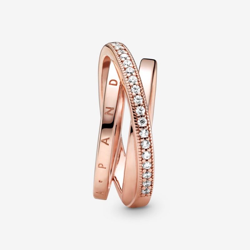 Pandora Crossover Pavé Triple Band Rings Rose Gold Plated | 3516-JDSOV