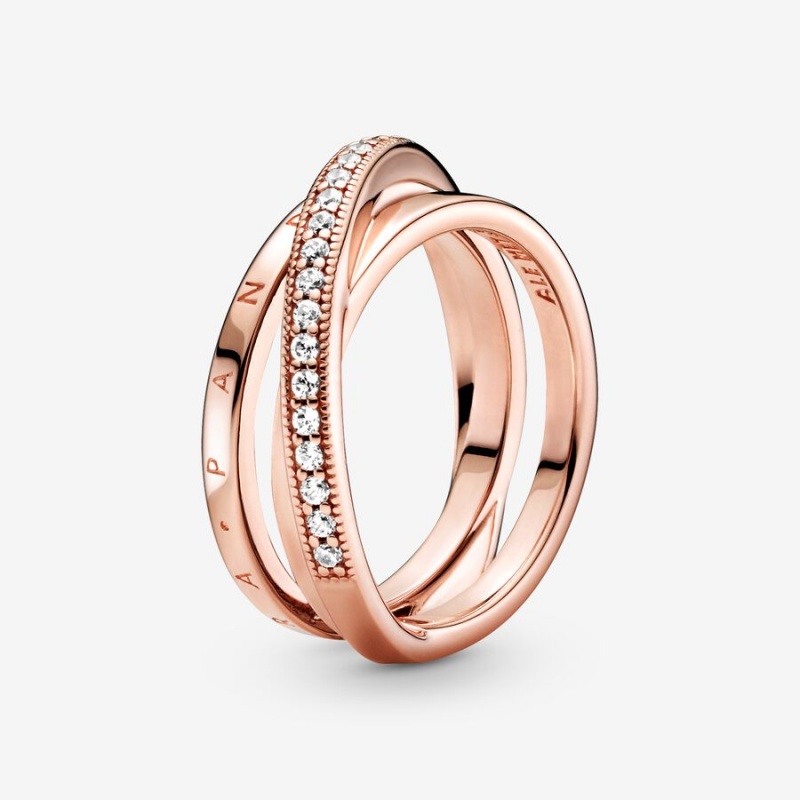 Pandora Crossover Pavé Triple Band Rings Rose Gold Plated | 3516-JDSOV