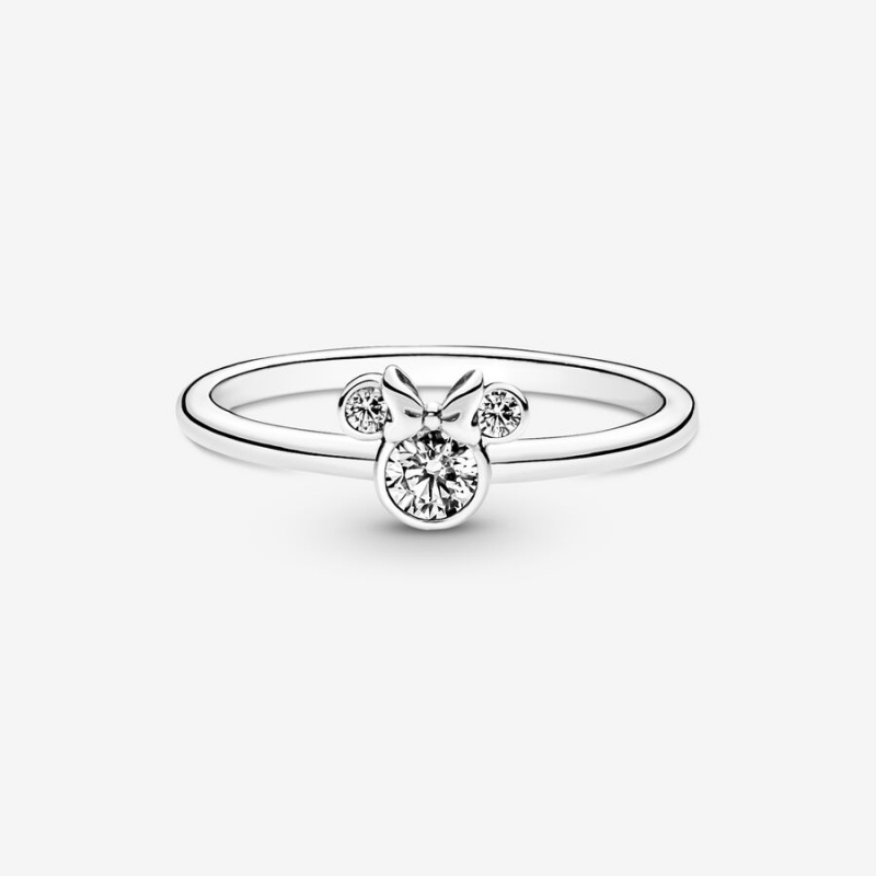 Pandora Disney Minnie Mouse Sparkling Head Statement Rings Sterling Silver | 1624-OPKBW