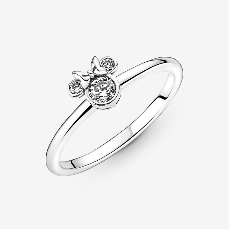 Pandora Disney Minnie Mouse Sparkling Head Statement Rings Sterling Silver | 1624-OPKBW