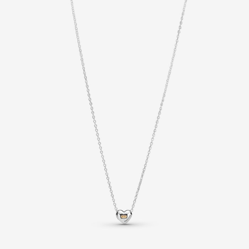 Pandora Domed Golden Heart Collier Pendant Necklaces Two-tone | 5632-MVCUZ