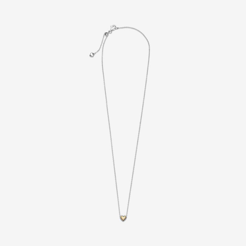 Pandora Domed Golden Heart Collier Pendant Necklaces Two-tone | 5632-MVCUZ