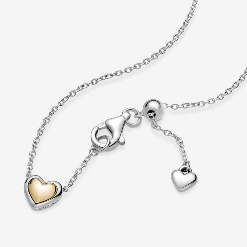 Pandora Domed Golden Heart Collier Pendant Necklaces Two-tone | 5632-MVCUZ