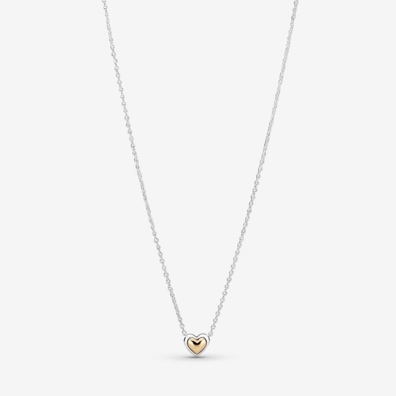 Pandora Domed Golden Heart Collier Pendant Necklaces Two-tone | 5632-MVCUZ