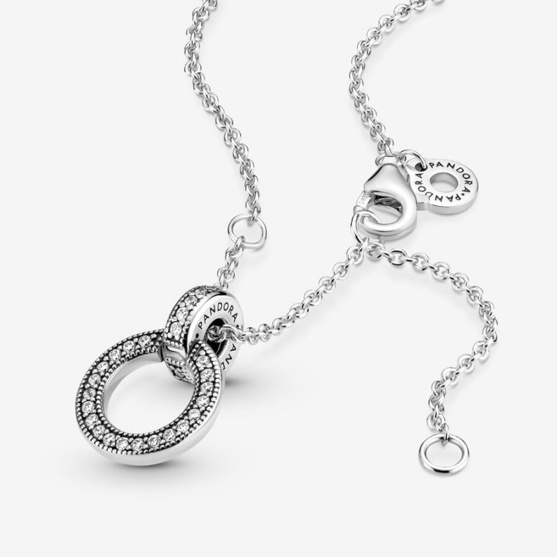 Pandora Double Circle Pendant Necklaces Sterling Silver | 7615-MGOQB