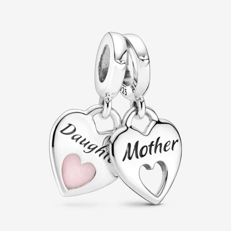 Pandora Double Heart Split Dangle Dangle Charms Sterling Silver | 7263-FVROX