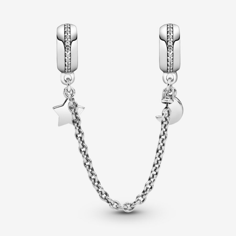 Pandora Half Moon and Star Safety Safety Chains Sterling Silver | 2130-FWVSR