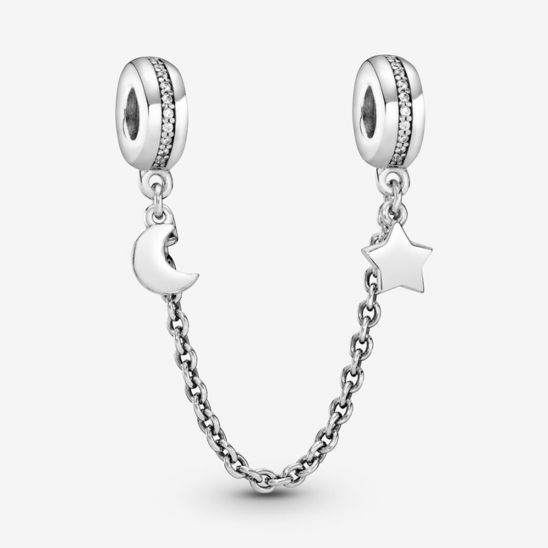 Pandora Half Moon and Star Safety Safety Chains Sterling Silver | 2130-FWVSR