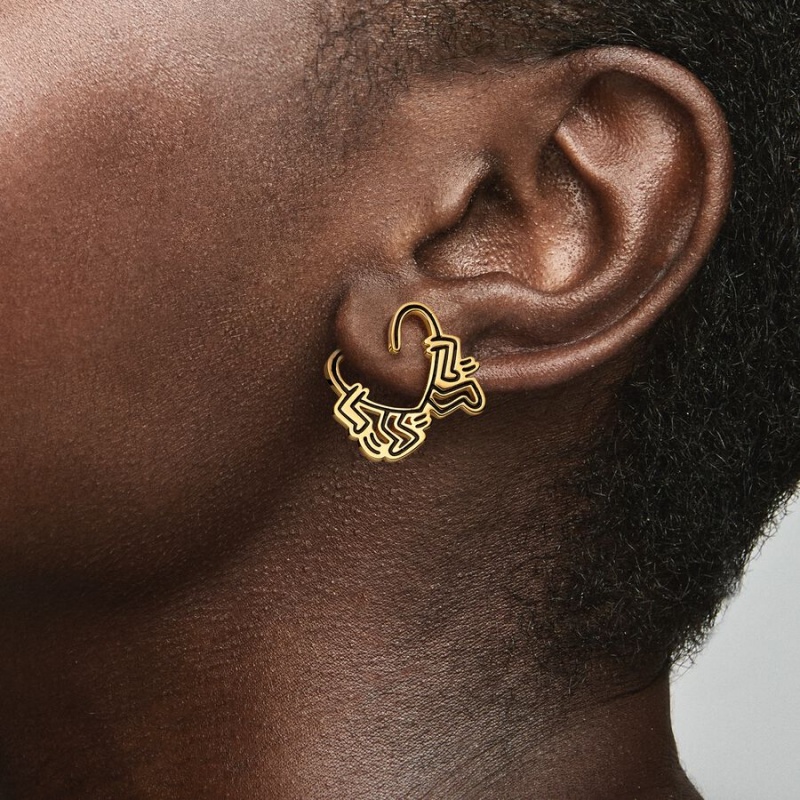 Pandora Keith Haring x Walking Heart Stud Earrings Gold Plated | 6370-ZQNUS