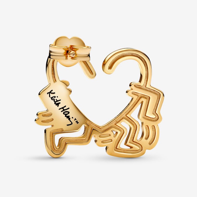 Pandora Keith Haring x Walking Heart Stud Earrings Gold Plated | 6370-ZQNUS