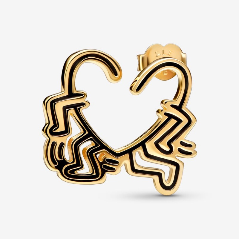 Pandora Keith Haring x Walking Heart Stud Earrings Gold Plated | 6370-ZQNUS