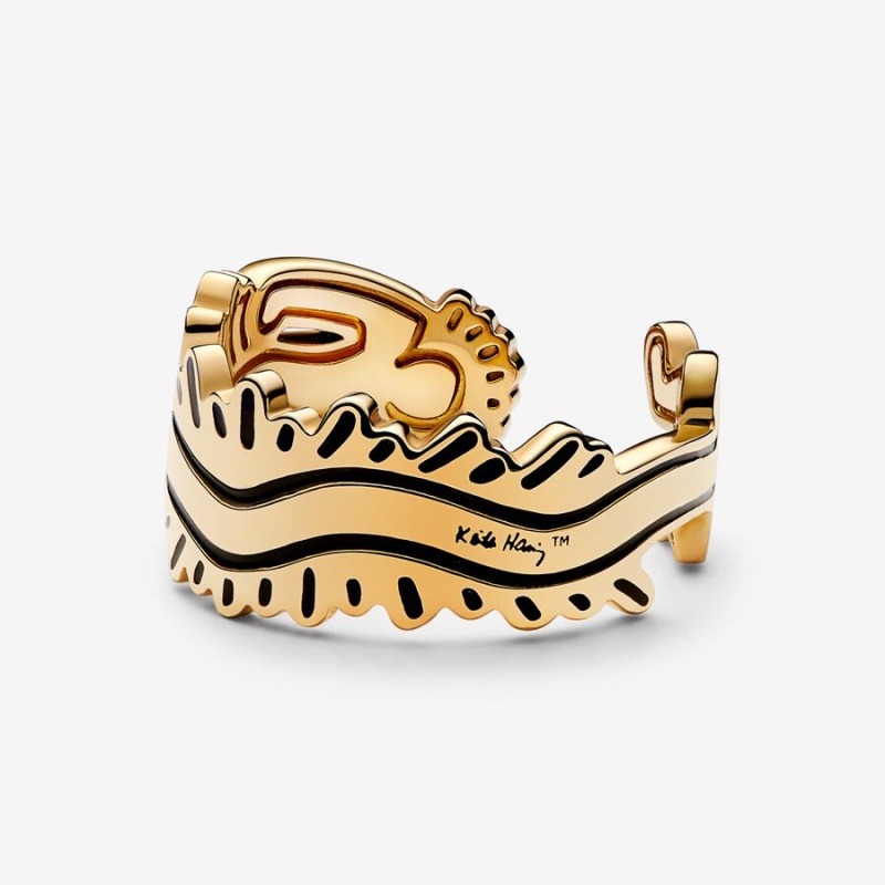 Pandora Keith Haring™ x Wavy Figure Open Band Rings Gold Plated | 6129-FTANP