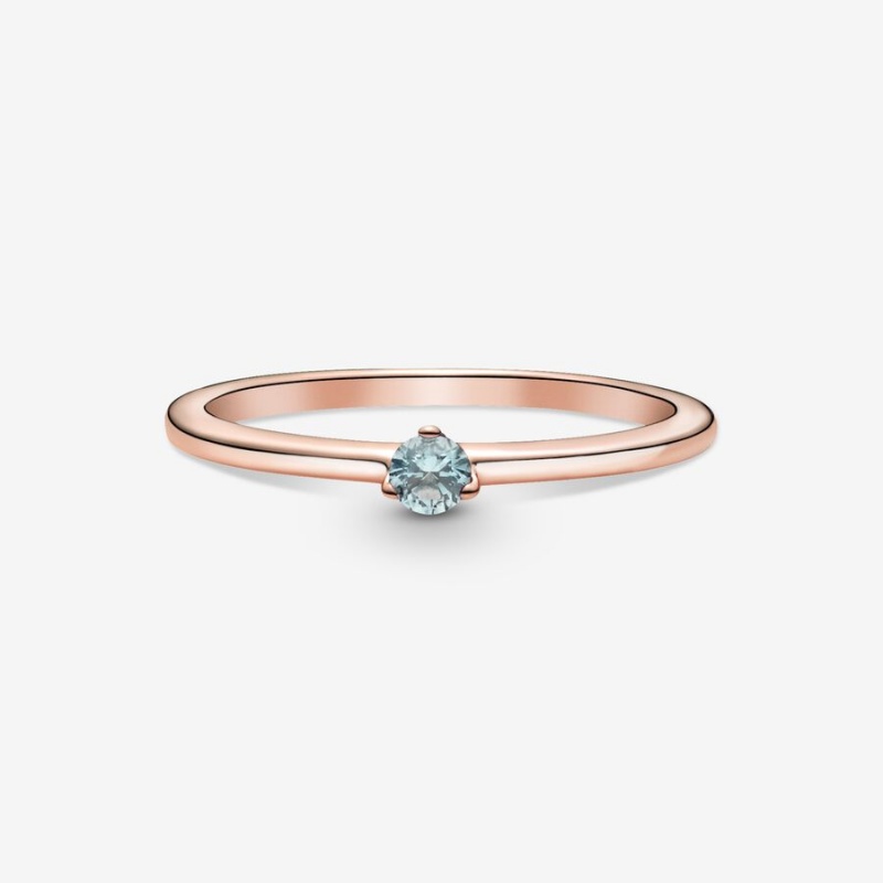 Pandora Light Blue Solitaire Halo & Solitaire Rings Rose Gold Plated | 6418-VSBZC