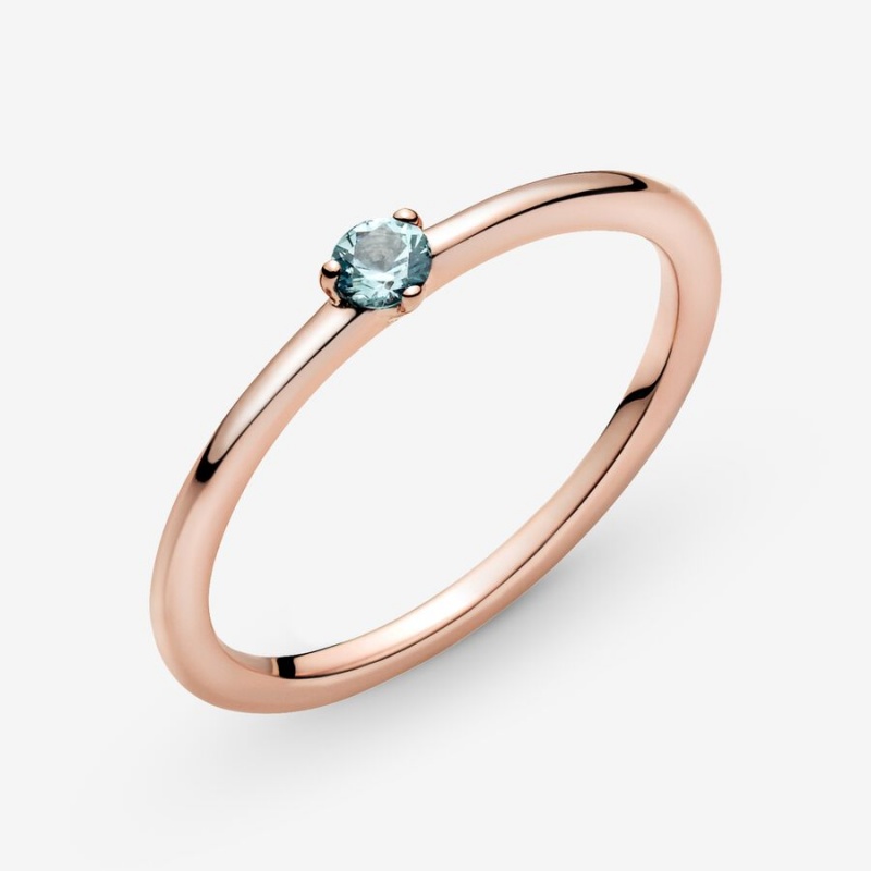 Pandora Light Blue Solitaire Halo & Solitaire Rings Rose Gold Plated | 6418-VSBZC