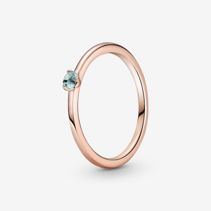 Pandora Light Blue Solitaire Halo & Solitaire Rings Rose Gold Plated | 6418-VSBZC