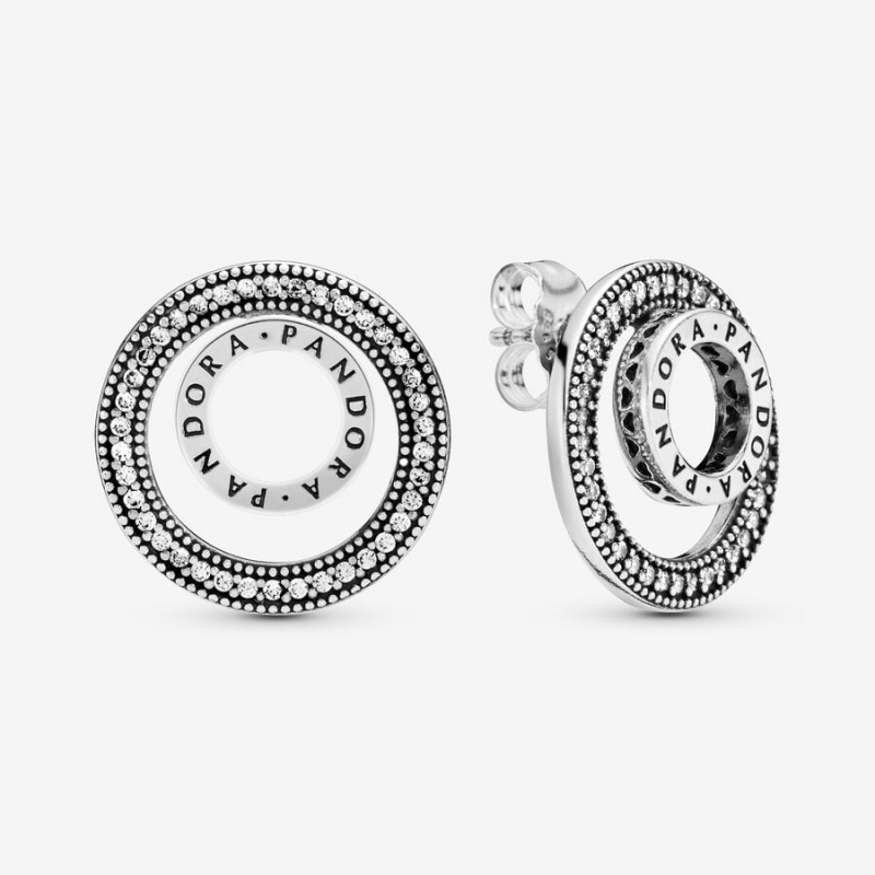 Pandora Logo Circles Stud Earrings Sterling Silver | 3654-XACFB