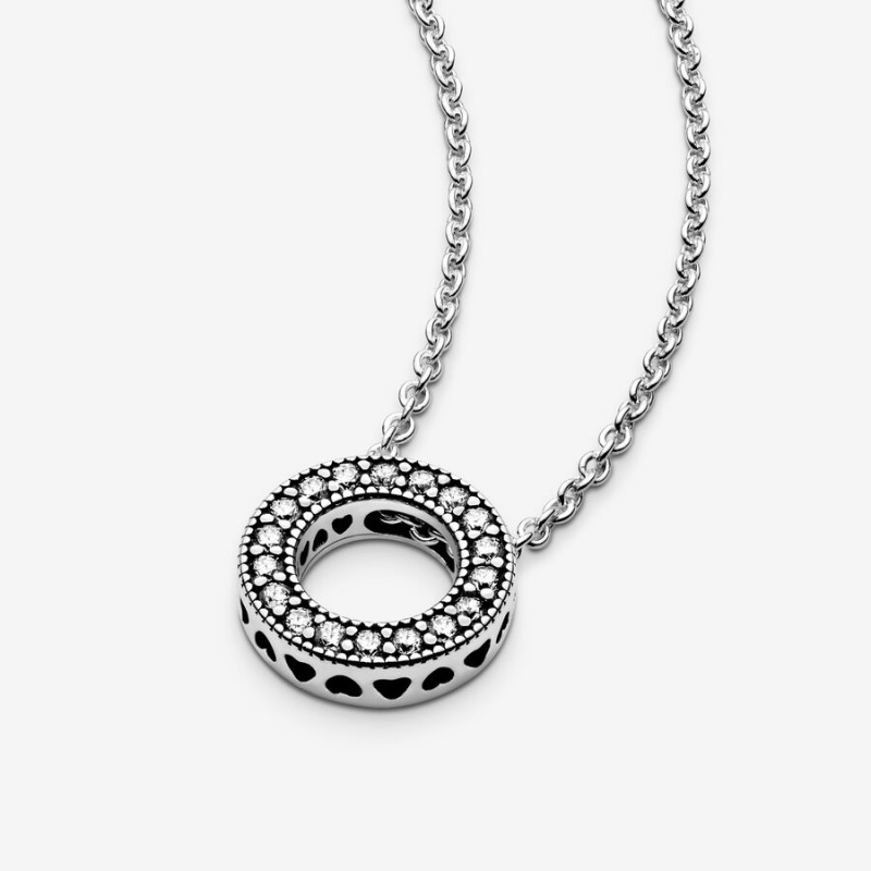 Pandora Logo Pavé Circle Collier Chain Necklaces Sterling Silver | 1567-OTJVN