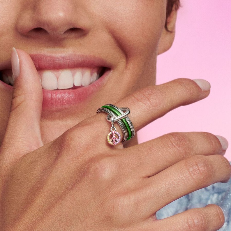 Pandora ME Laser Green Stackable Rings Sterling Silver | 7091-SWEGU