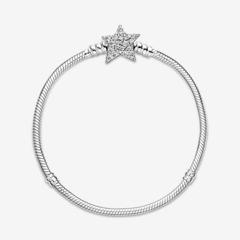 Pandora Moments Asymmetric Star Clasp Snake Charm Bracelets Sterling Silver | 0652-URCXJ