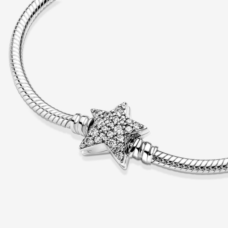 Pandora Moments Asymmetric Star Clasp Snake Charm Bracelets Sterling Silver | 0652-URCXJ