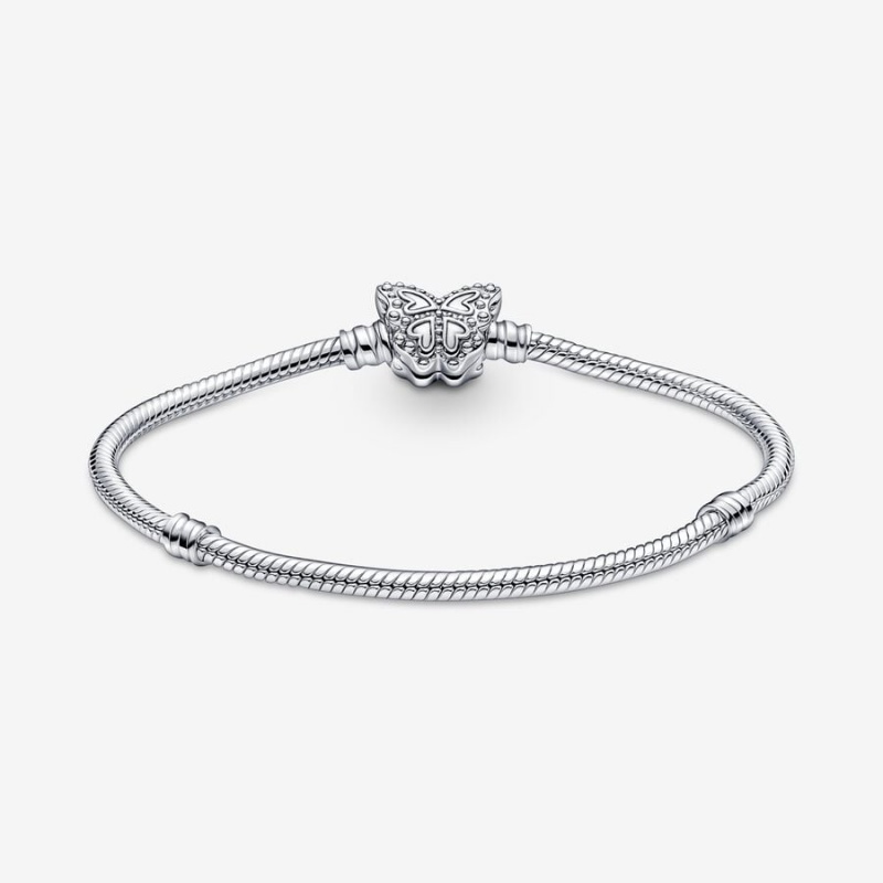 Pandora Moments Butterfly Clasp Snake Charm Bracelets Sterling Silver | 5427-DRJBO