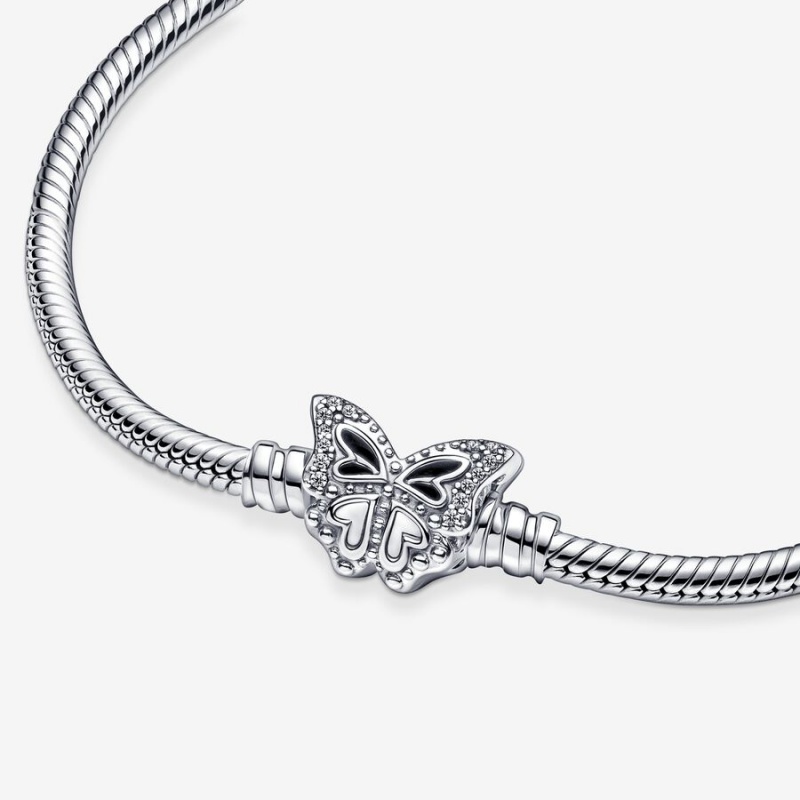 Pandora Moments Butterfly Clasp Snake Charm Bracelets Sterling Silver | 5427-DRJBO