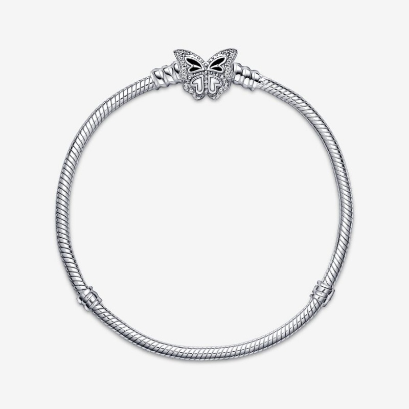 Pandora Moments Butterfly Clasp Snake Charm Bracelets Sterling Silver | 5427-DRJBO