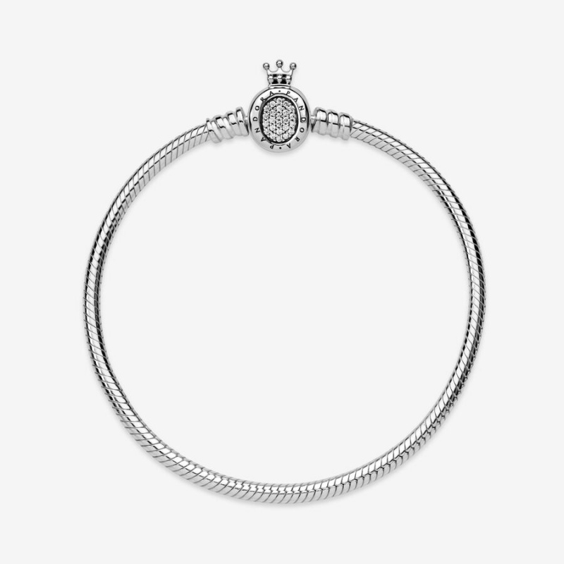 Pandora Moments Crown O Clasp Snake Charm Bracelets Sterling Silver | 2097-QWISR