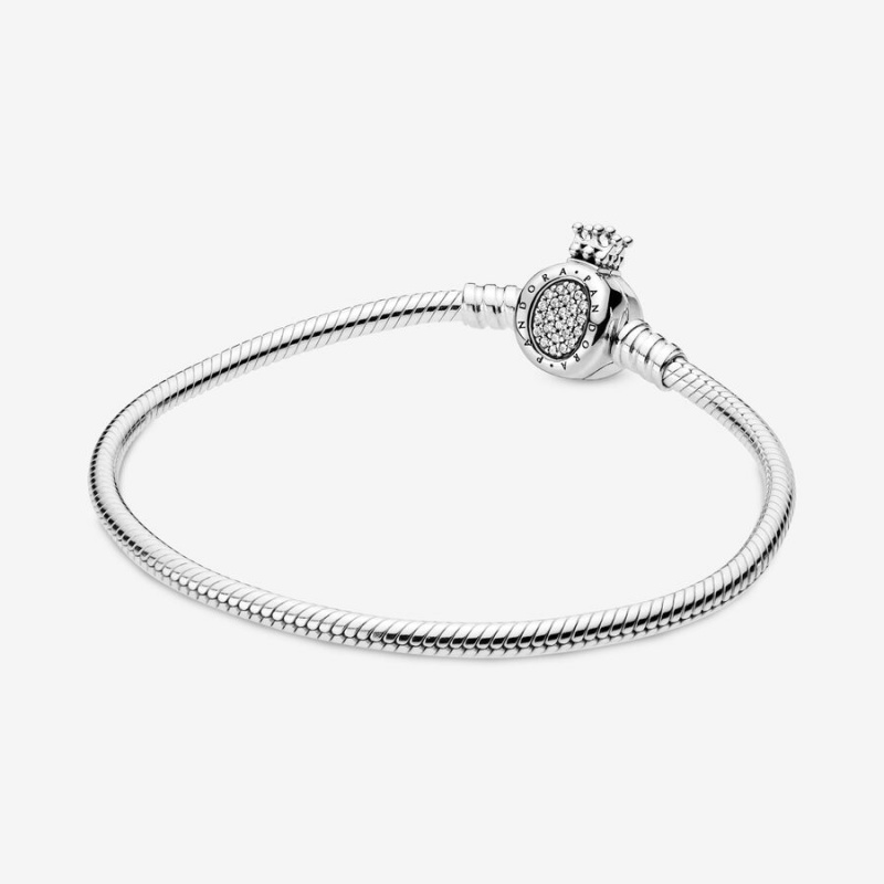 Pandora Moments Crown O Clasp Snake Charm Bracelets Sterling Silver | 2097-QWISR