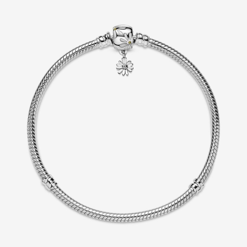 Pandora Moments Daisy Flower Clasp Snake Charm Bracelets Sterling Silver | 3085-UJIKH