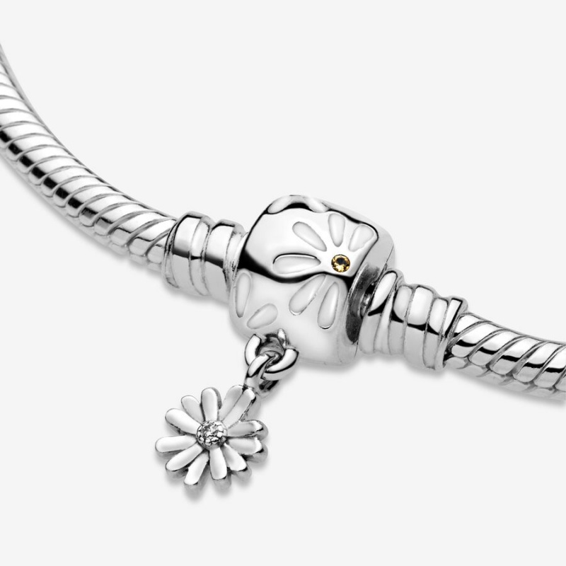 Pandora Moments Daisy Flower Clasp Snake Charm Bracelets Sterling Silver | 3085-UJIKH