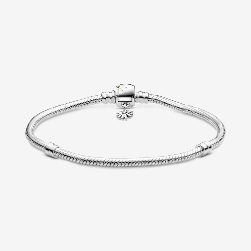 Pandora Moments Daisy Flower Clasp Snake Charm Bracelets Sterling Silver | 3085-UJIKH