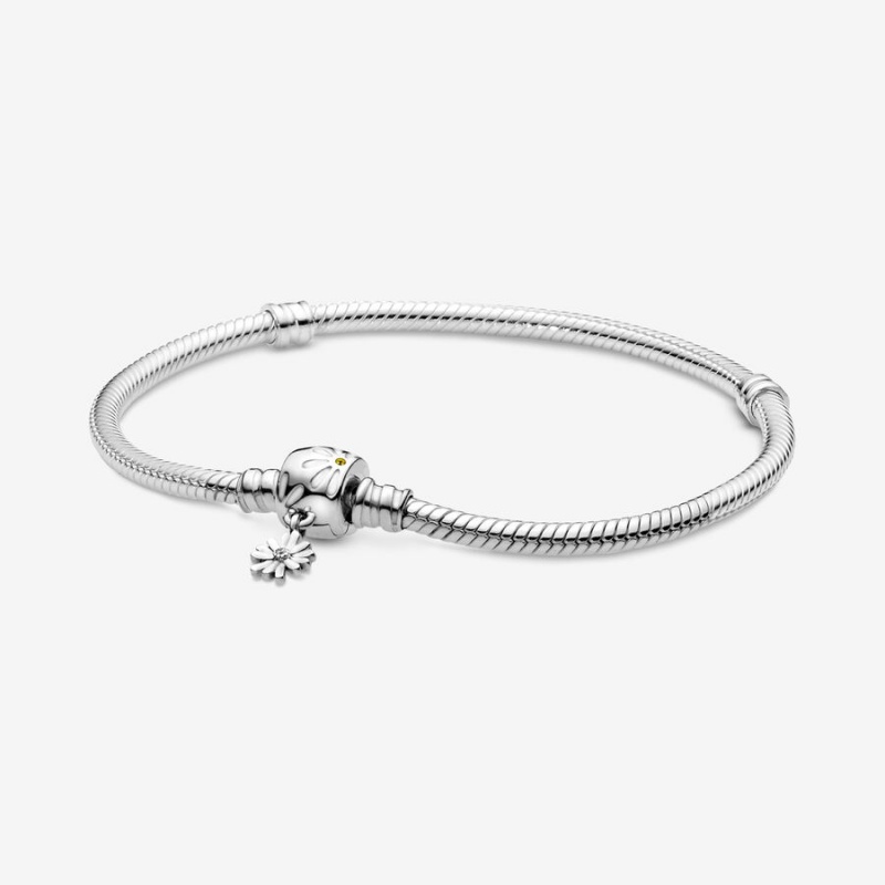 Pandora Moments Daisy Flower Clasp Snake Charm Bracelets Sterling Silver | 3085-UJIKH