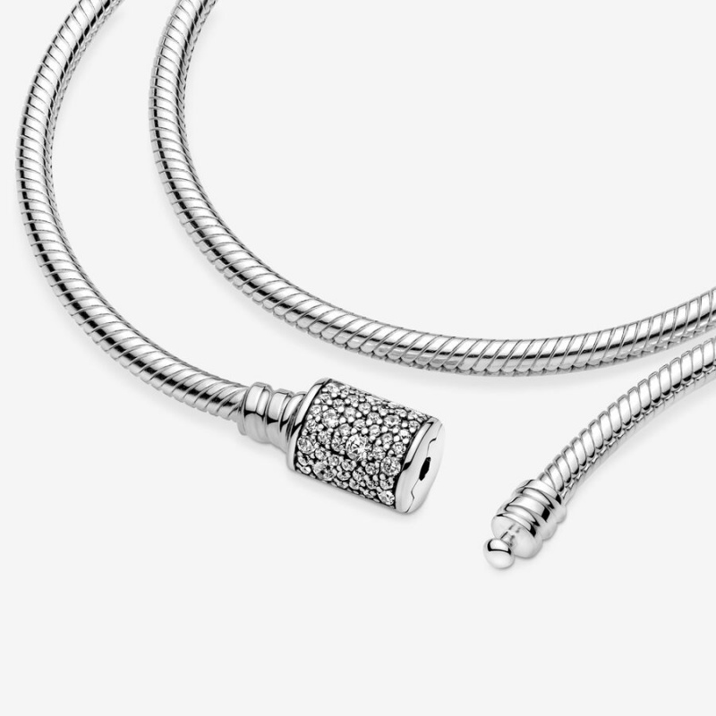 Pandora Moments Double Wrap Barrel Clasp Snake/Necklace Chain Necklaces Sterling Silver | 7145-UYLFC