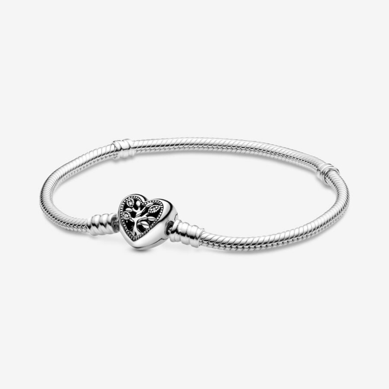 Pandora Moments Family Tree Heart Clasp Snake Charm Bracelets Sterling Silver | 3467-YEDNX