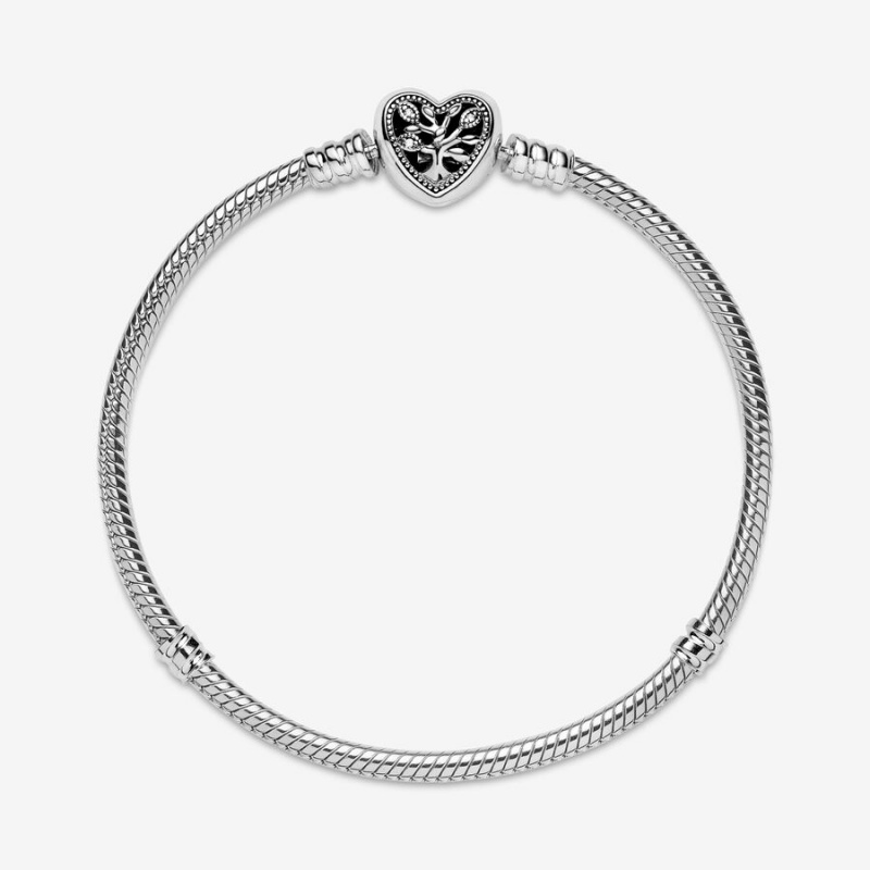 Pandora Moments Family Tree Heart Clasp Snake Charm Holders Sterling Silver | 0397-AVGWH