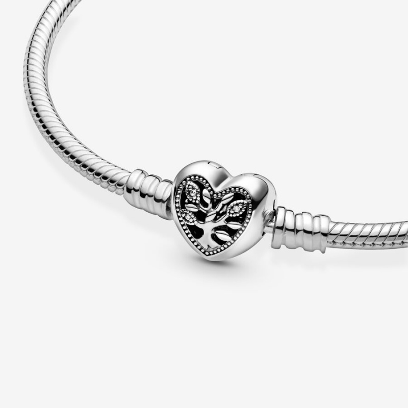 Pandora Moments Family Tree Heart Clasp Snake Charm Holders Sterling Silver | 0397-AVGWH