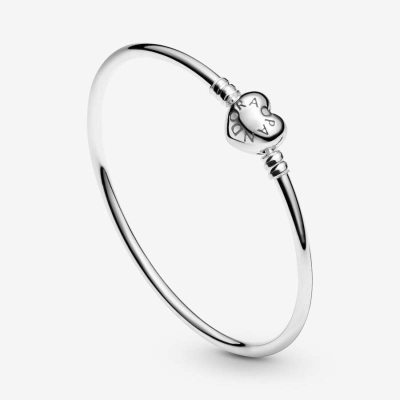 Pandora Moments Heart Clasp Bangle Charm Bracelets Sterling Silver | 0793-OHIXB