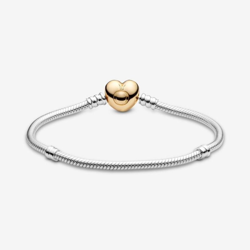 Pandora Moments Heart Clasp Snake Charm Bracelets Two-tone | 8093-SYCHM