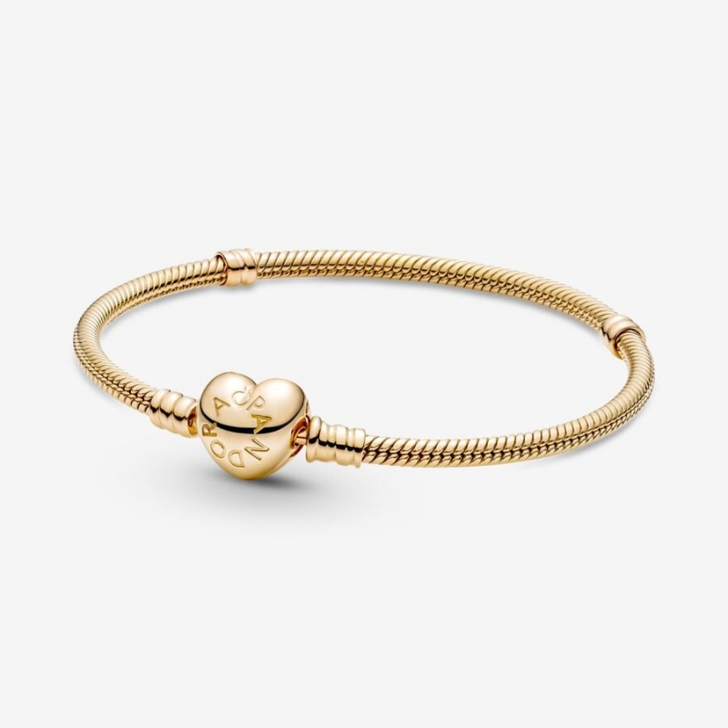 Pandora Moments Heart Clasp Snake Charm Bracelets Gold | 8436-ZPXDS