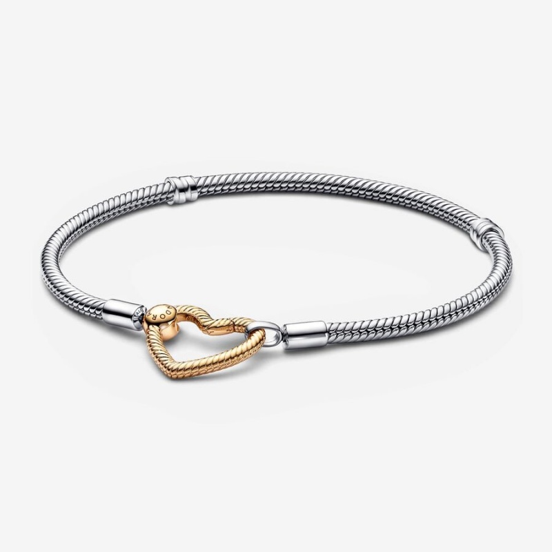 Pandora Moments Heart Closure Snake Best Seller Bracelets Two-tone | 5067-RZLNU