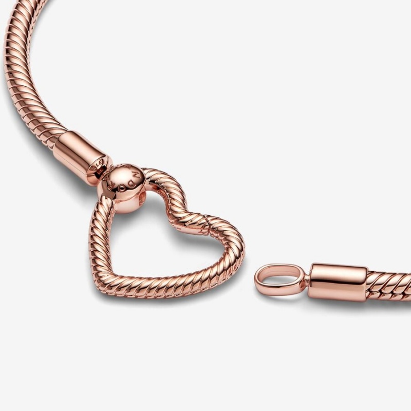 Pandora Moments Heart Closure Snake Charm Bracelets Rose Gold Plated | 9372-DLCZK