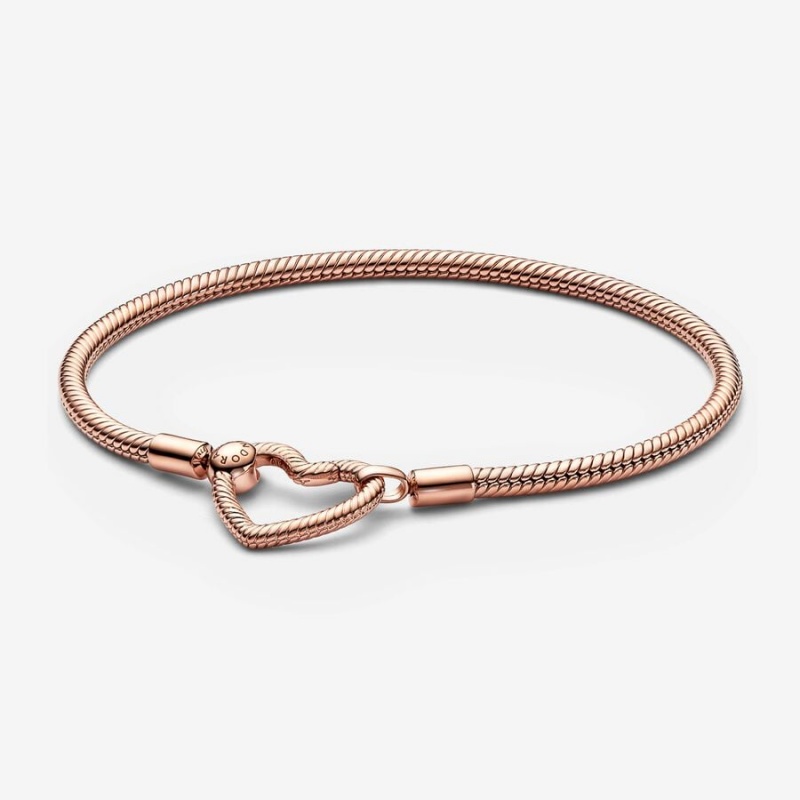 Pandora Moments Heart Closure Snake Charm Bracelets Rose Gold Plated | 9372-DLCZK