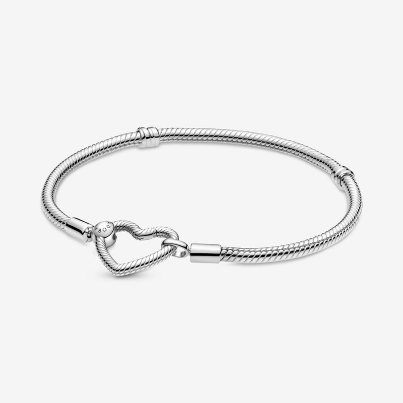 Pandora Moments Heart Closure Snake Charm Bracelets Sterling Silver | 9016-YGPIZ