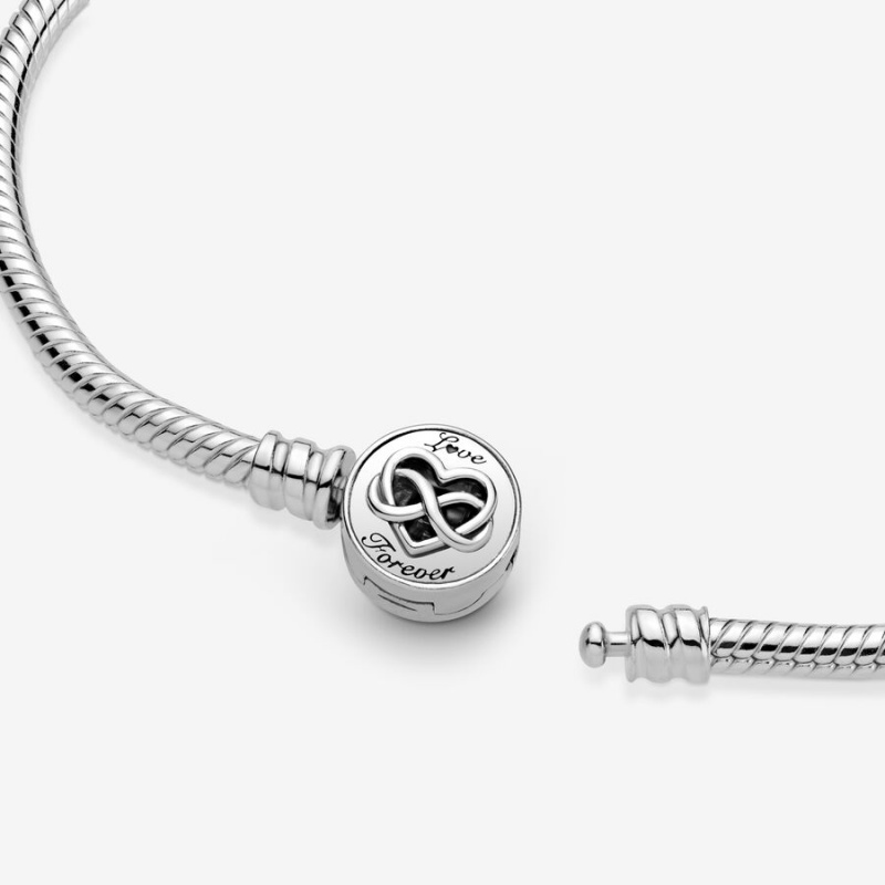 Pandora Moments Heart Infinity Clasp Snake Charm Holders Sterling Silver | 3852-GRQWX